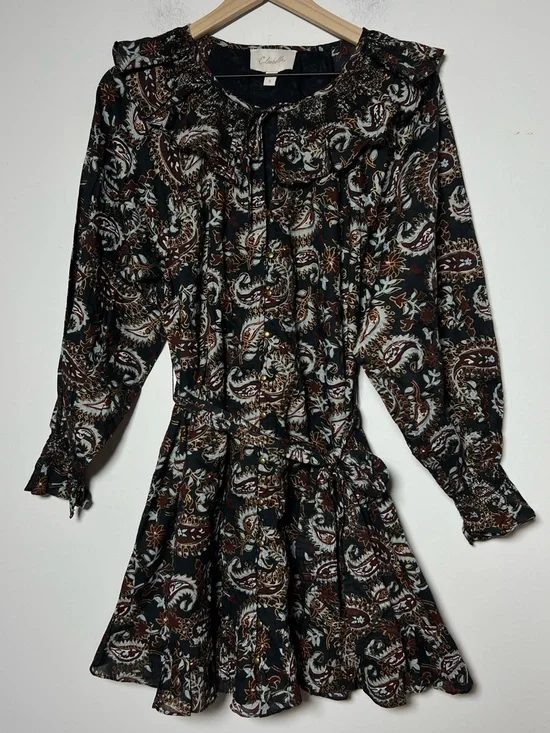 Cleobella Carolyn Ruffle Mini Dress Avolon Paisley Block Print Organic Cotton - Picture 2 of 15